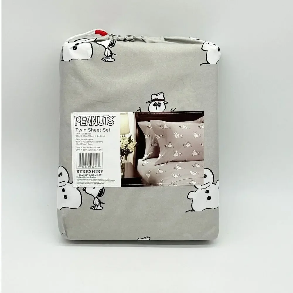 Peanuts Snoopy Snowman Winter Christmas Sheet Set Twin Size Sheets NEW